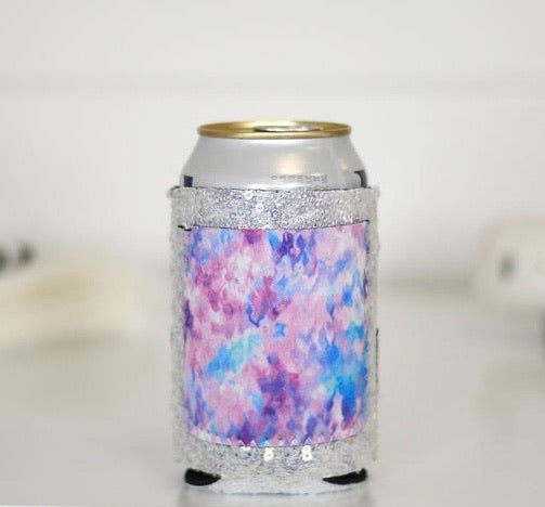 Silver Sequin Can Koozie with pastel pocket